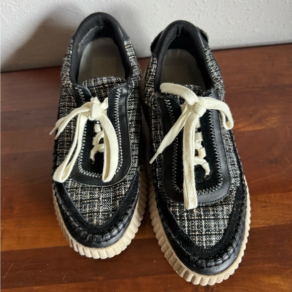 Dolce Vita Black Tweed Dolen Lace Up Fashion Sneaker Womens 7.5 Blokecore - Picture 2 of 9